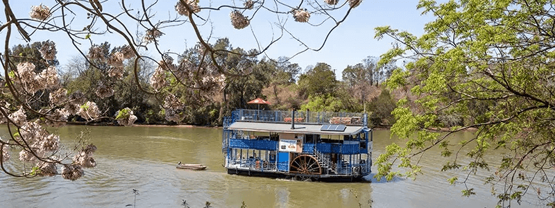 Paddlewheeler sailing on the river