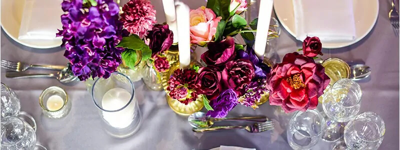 Table with colorful flowers