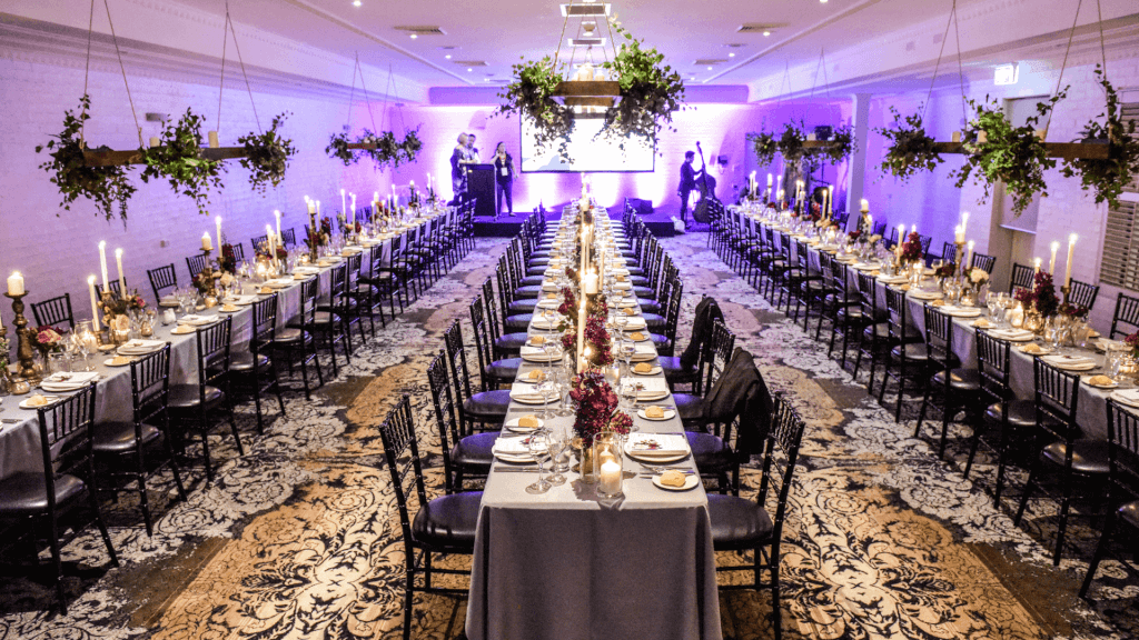 evening conference event long tables