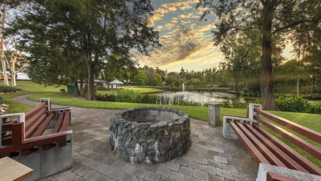 Seating Around Lakeside Firepit in Hawkesbury