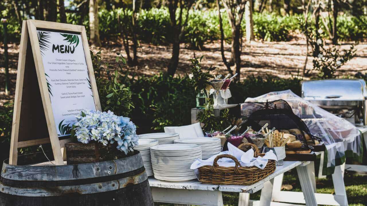 Self serve buffet wedding table outdoors